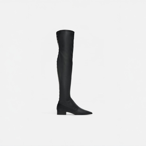 ZARA Flat Heeled Over-the-Knee Boots in Black Size 39 - Picture 1 of 11